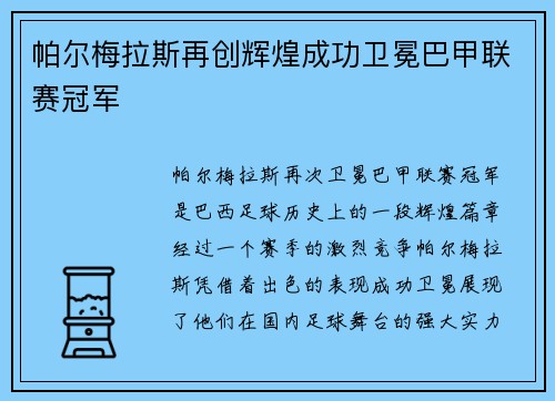 帕尔梅拉斯再创辉煌成功卫冕巴甲联赛冠军